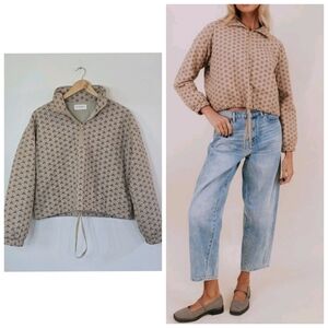 One Loved Babe Share The Warmth Jacket Small Quilted Floral Cropped Beige